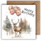 Geburtstagskarte für Jäger und Förster mit Umschlag - “Happy Birthday” Karte Glückwunschkarte Geschenkkarte zum Geburtstag Jagd Wald Natur Hirsch und Ballons Waldmotiv Naturfreunde (125 x 125 mm)