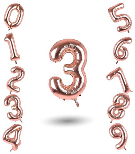 Number 3 Rose Gold Balloons, 40inch Large Foil Giant Digital Balloon For Adults Kids Babys Birthday Party Wedding Anniversary Celebration Supplies Decoration – Big