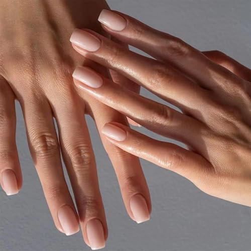 24pcs Short False Nails Light Nude Press on Nails Petite Fake Nails Stick on Nails Removable Glue-on Nails Fake Nails Women Girls Nail Art Accessories