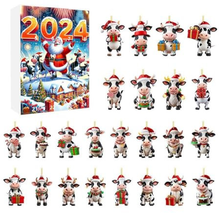 LZYWOD 2024 Adventskalender Countdown-Kalender Highland Kuh, 24 Tage Adventsanhänger, Cartoon-Kuh, Highland Chris Kalender