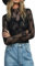 Long Sleeve Lace Tops for Women Mesh Top Long Sleeve Sheer Down Shirts Y2K Layering Top Blouses Tee Shirts Lace Floral (Black, XL)