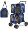 FANTASK 2 Etagen Hundewagen mit Netzfenstern & Getränkehalter, Haustiere Buggy bis 16kg, Katzenbuggy für 2 kleine Hunde Katzen, Hundebuggy& Anhänger in Blau
