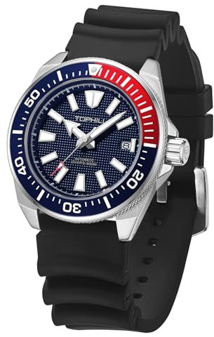 TOPHILL 43,5 mm automatische Taucheruhr für Herren, 300 m, japanisches NH35-Uhrwerk, Saphir, leuchtender Kalender, TD008G, Rotblaues Silikon