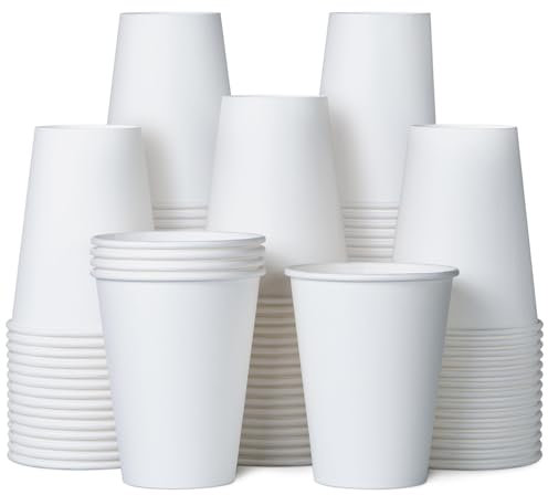 Paper Coffee Cups, 100-Pack 240-ml Disposable Paper Coffee Cups, White Cups for Hot or Cold Drinks