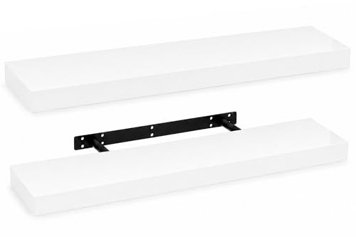 iTrend High Gloss White Floating Wall Shelf, Wall Mounted Floating Storage Shelves, Modern Book Shelf Display for Living Room, Bedroom, Kitchen & Bathroom, Bracket Included - 80cm, Pack of 2