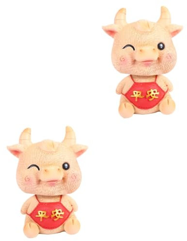 VICASKY 2stücke Wackelkopf Rinder-ox-kuh Auto Ornament Mini Fahrzeug Innendekoration Dashboard Deko Für Kreative Auto Innenausstattung Resin Material Stabil Und Detailliert