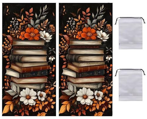 Strandtuch Bücher Blumen XXL 80 x 160 cm Strandhandtuch Mikrofaser, Saugfahig und Schnell Trocknende Beach Towel 2 Stück, Weiches & Leichtes Strandkleider Damen groß Strandmatte für Strand, Reise R788