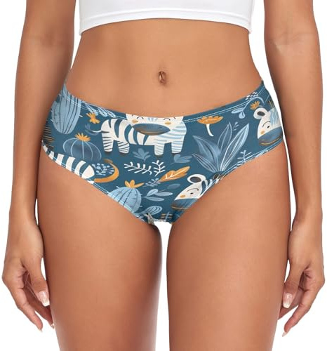 RPLIFE Cute Cartoon Zebras Cactus Blue Womens Breifs Underware, Womens Breathable Briefs, Comfort Underwear, Soft Underwear, Cute Cartoon Zebras Cactus Blue, M