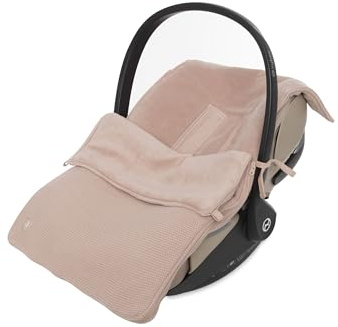Jollein Fußsack Basic Knit – Wild Rose – Für Babyschale Kinderautositz Gruppe 0+ und Kinderwagen – Für 3-Punkt- und 5-Punkt-Gurt – Strickmuster und Fleecefutter