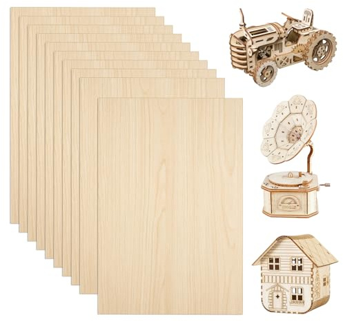 10 Stück Sperrholzplatte 2mm, 300 x 200mm Holzplatten zum Basteln, Bastelholzplatten, Natürliche Lindenholz Platten, Dünne Holzbretter, Lindenholz Sperrholz Platte, für DIY, Modellbau, Gemälde