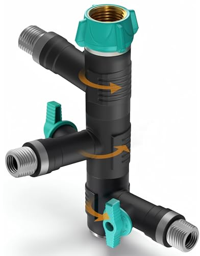rainfactory répartiteur d’eau 3 voies 3/4 - robinet triple sortie avec raccord tuyau arrosage 360° et vannes indépendantes - adaptateur jardin pour tuyau, arrosage et terrasse