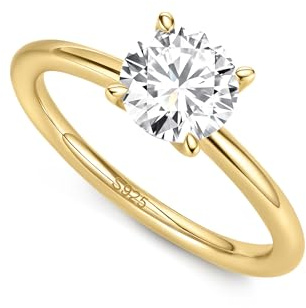 ASHINE Solitaire Moissanite Engagement Ring, 1CT Moissanite Engagement Rings for Women 925 Sterling Silver with 14K Gold Plated Gold Promise Rings Wedding & Travel (Gold-6.5)