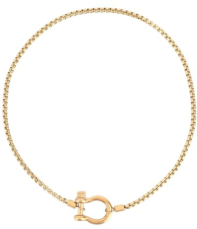 Mikovivi Screw Anchor Shackle Wheat Necklace, Two Tones Carabiner Necklace with Gold Wheat Chain Silver Pendant Chunky Heavy Jewelry for Women Men