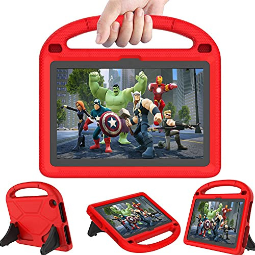 Mansiruyi EVA Kids Case for 10.1inch Tablets, Not Fit TCL iPad 10.1in Tablets, Lightweight Shockproof Case with Handle Stand - Brick Red