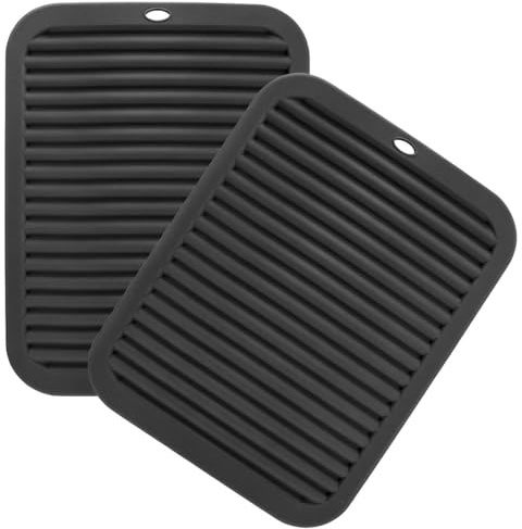 Extra Thick Silicone Trivet Mat Heat Resistant Multi-purpose None slip Table Place Mats for Hot Pots Holder,Pads,Pans,Dishes,Spoon rest,Coasters for Kitchen Cooking & Dining(2pcs,Rectangle-Black)