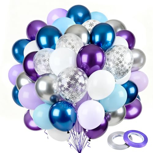 Luftballons Blau Lila/Grün Gold,60 Stück Metallic Violett/Salbeigrün Luftballons Geburtstag Set,Konfetti Balloons Mit 2 Band für Geburtstag Babyparty Hochzeit Graduierung Feier Deko Baby Shower (Lila)