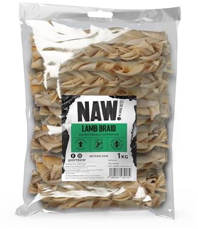 NAW Lamb Braids For Dogs, 1kg. Premium Braided Lamb Dog Chews Made From 100% Natural Lamb To Support Healthy Dental Hygiene