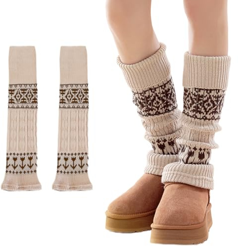 Kvinnors benvärmare, stickade benvärmare för kvinnor och flickor, vinterbenvärmare för stövlar, varma dambenvärmare, mode, knälånga strumpor, Beige