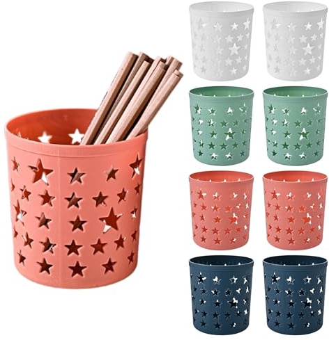 ZESHGON 8 PCS Pen Pots, Plastic Multifunction Desk Organiser, Pencil Holder Cup Hollow Star Pencil Pots, Makeup Brush Tidy Organizer, Large Capacity Cylinder Pen Pots for Desk Supplies