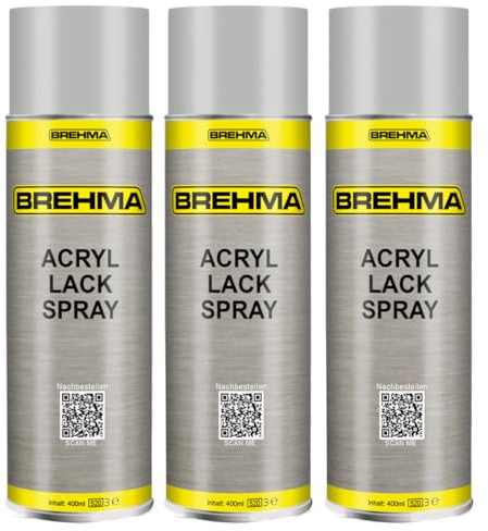 BREHMA 3x Acryl Lackspray Ral 7035 Lichtgrau matt Lack Farbe Sprühfarbe 400ml