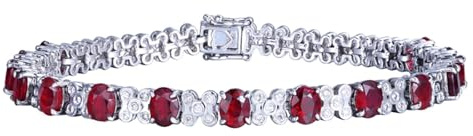 Homxi Tennis Armband Weißgold 9K für Damen, Blume und Oval mit Erstellter Rubin 6 Karat und Diamant, 17 CM Lang, Armband Damen Silber Rot