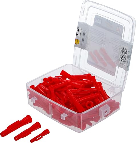 BGS Diy 88086 | Hohlraumdübel-Sortiment | Ø 6-10 mm | 85-tlg. | 15 x Ø 10 mm, 30 x Ø 8 mm, 40 x Ø 6 mm | Längen 36, 50, 60 mm | Polyethylen (PE), rot | Sortimentskiste