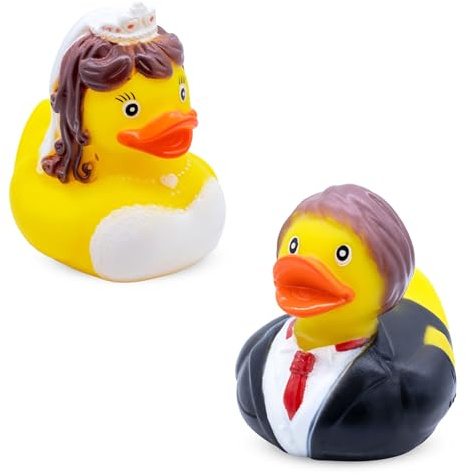 Spetebo Quietscheente Brautpaar 2er Set für Hochzeitsgeschenk - 8 cm | Badeente Hochzeitspaar Braut und Bräutigam, Gummiente Hochzeitsfigur