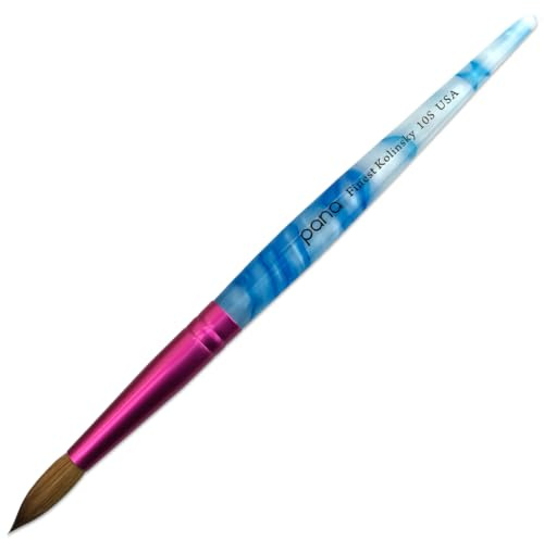 Pana USA Pinceau à ongles en acrylique 100 % poils naturels Kolinsky avec manche bleu et virole rose Size # 10