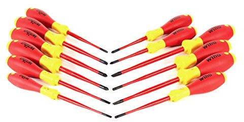 Wiha Schraubendreher Set SoftFinish® electric slimFix - VDE 12-teilig Schlitz, Phillips, PlusMinus/Pozidriv, TORX® - Schraubendreher-Satz inkl. 2 St. DEWEPRO® SingleScrubs