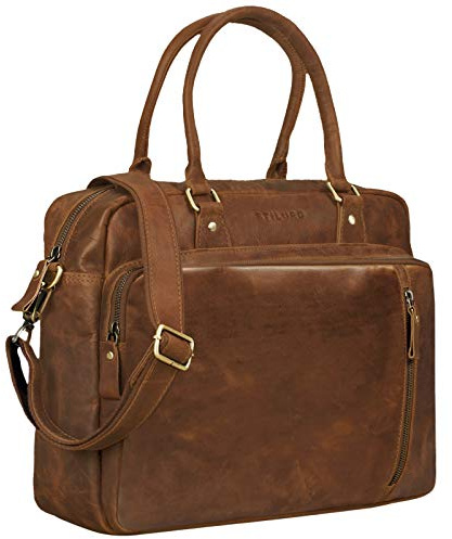 STILORD Amilia Businesstasche Damen Leder Vintage Aktentasche mit 13,3 Zoll Laptopfach für MacBook große Umhängetasche aus echtem Rindsleder Farbe:Mocca - Dunkelbraun