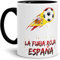 Tassendruck Fussball-Tasse mit Spruch - La Furia Roja - Innen & Henkel Schwarz Fahne/Länderfarbe/WM 2018/Spanien/Weltmeisterschaft/Cup/Tor/Qualität Made in Germany