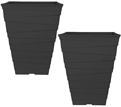 Muddy Hands 2 x 30 Litre Black Large Plastic Plant Pots Outdoor Garden Tall Square Flower Tree Planters
