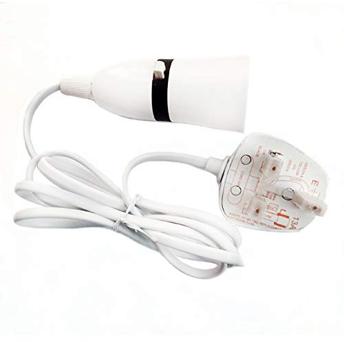 B22 Bayonet Lamp Holder with Cord Switch,Phenolic BS UK power cord with 3 pin fused plug and 1.5m wire (White, B22 Socket)