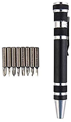 CHENG Portable 8 in 1 Screwdriver Set Aluminum Precision Pen Style Screw Driver Multifunction Mobile Phone Repair Tool Hand Tool Set - Black