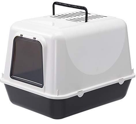 Ferplast Lettiera Gatto Chiusa, Toilette per Gatti Coperta, 2 Filtri al Carbone Attivo Antiodore Inclusi, Porta Battente Oscurata, 39,5 x 52,5 x h 38 cm, CLEAR CAT 20 Lettiera Gatto Grande, Nero