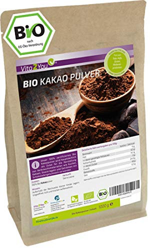 Kakao Pulver Bio 1000g - ungesüßt - ganze Kakao Bohnen gemahlen aus öko Anbau - kakaopulver - Premium Qualität
