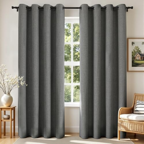 Joydeco Blackout Curtains 63 Inches Long 2 Panels Burg, Room Darkening Curtains for Bedroom, 100% Black Out Textured Thermal Drapes Privacy Protection 2 Panels Set(W52 x L63 Inch, Grey)