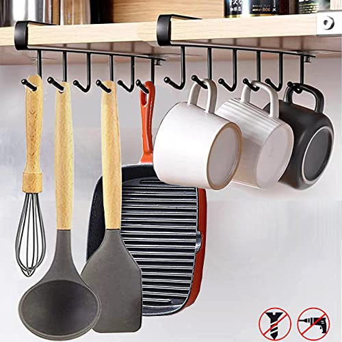 EigPluy 2St Becher Tassen Weingläser Lagerung Haken Küchenutensilien Krawatten Gürtel und Schal Hängen Haken Rack Halter Unterschrank Schrank ohne Bohren (Schwar)