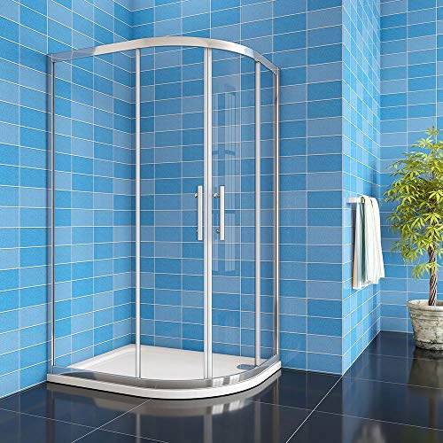 Acezanble 1200x900x1900mm Right Quadrant Shower Cubicle Enclosure 8mm Easy Clean Glass Sliding Door with 1200x900mm Stone Tray Free Waste