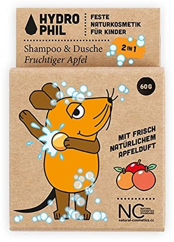 HYDROPHIL - Festes Kinder Shampoo & Dusche - Naturkosmetik - Für alle Hauttypen (Fruchtiger Apfel, 60g (1er Pack))