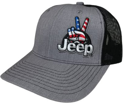 Jeep Wave Logo Trucker Hat Mütze - Gebürstete Baumwolle/Twill mit High Density Silicon Logo Heather Grey/Black