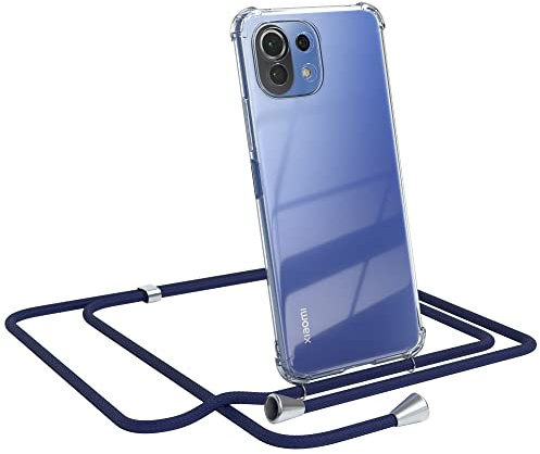 EAZY CASE Handykette kompatibel mit Xiaomi Mi 11 Lite/Mi 11 Lite 5G / 11 Lite 5G NE Handyhülle mit Umhängeband, Handykordel mit Schutzhülle, Silikonhülle, Hülle mit Band, Stylische Kette, Navy Blau