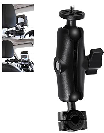 Eyeon Soporte para el reposacabezas del asiento del coche con brazo de doble enchufe y tornillo de cámara de 1/4 Kit de soporte POV para Go Pro y teléfono 6-10cm la conducción de vídeos y Vlogs