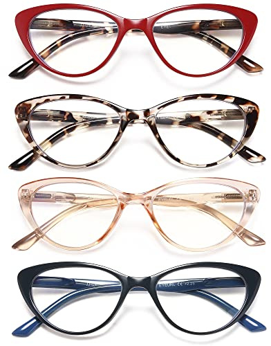 EYEURL 4-Pack Cat Eye Reading Glasses for Women- Blue Light Blocking Readers with Spring Hinges,Anti-Glare/UV Rays Reading Glasses,1.5