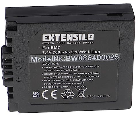EXTENSILO batteria compatibile con Panasonic Lumix DMC-FZ4, DMC-FZ5, DMC-FZ3, DMC-FZ2, DMC-FZ20 fotocamera (700mAh, 7,4V, Li-Ion)