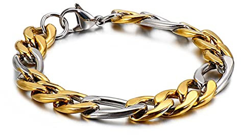 BCughia Freundschaftsarmband, Bond Touch Armband für Paare Gold Silber Panzerkette Karabinerverschluss Unisex Hip Hop Armband 210xmm Armband
