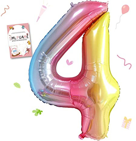 Smlpuame 102cm Folienballon Zahlen Luftballon 0-9 Geburtstag Regenbogen Farbverlauf, Große 4 Ballons für Geburtstagsfeier Feierdekorationen, Heliumfolien Zahlenballons für Hochzeitstag