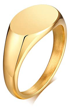Bishilin Partnerring Damen Edelstahl, Damen Ring Personalisiert Siegelring Oval 9MM Poliert Gold Ringe mit Gravur Freundschaftsring für Frauen Mädchen Größe 52 (16.6)