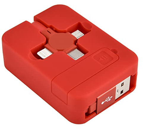 Multi 3 in 1 Charging Cable Roll Retractable Retractable,three in One Charging Cable Carry on Phone Holder/charger 4 in 1 Usb C Charger Cable for Laptop Tablet Mobile Phone(red)