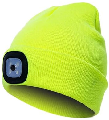 LED Lighted Hat Upgraded,USB Head Torch Rechargeable,3 Brightness Lighted Beanie Cap,Unisex Winter Warm Knit Beanie, Bluetooth Hat for Camping, Walking, Running, Cycling Yellow
